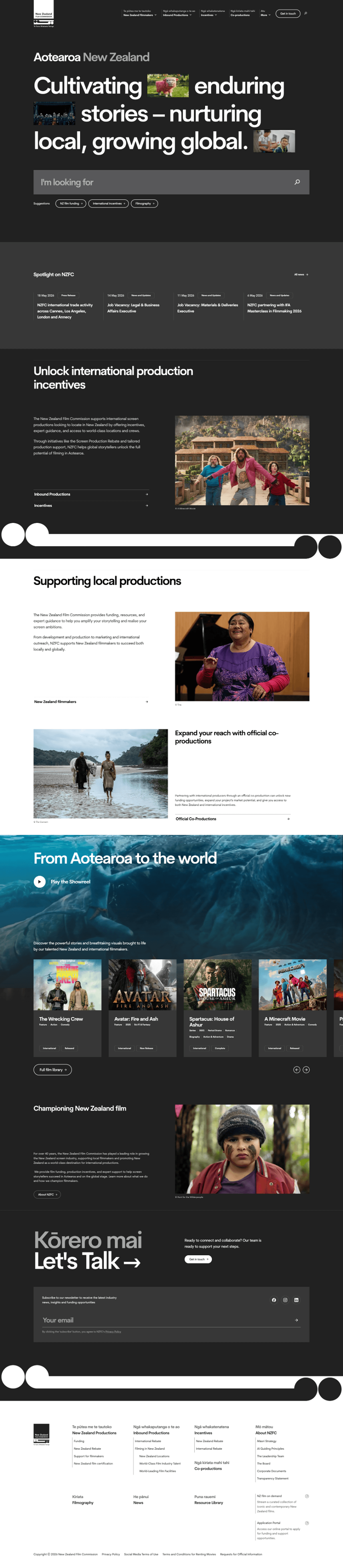 New Zealand Film Commission website screen